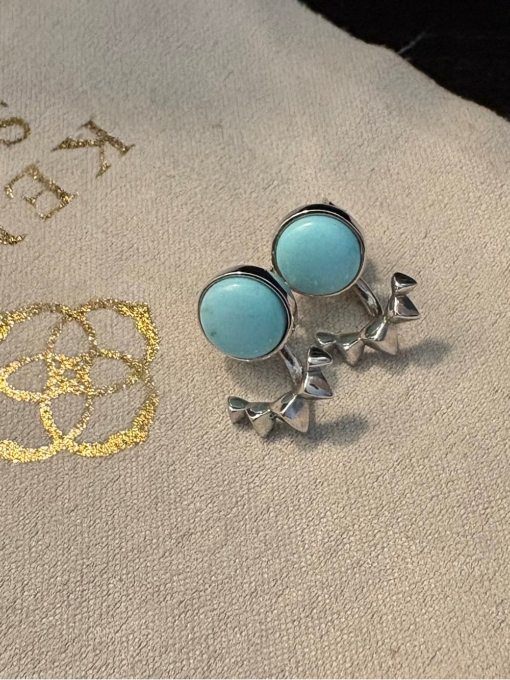 Kendra Scott Turquoise Blue Stone Silver Bow Stud Earrings